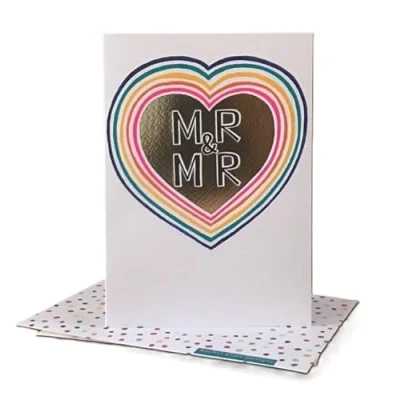 Image of Wedding Greeting Card Lesbian/Gay Mr &amp; Rainbow Love Heart