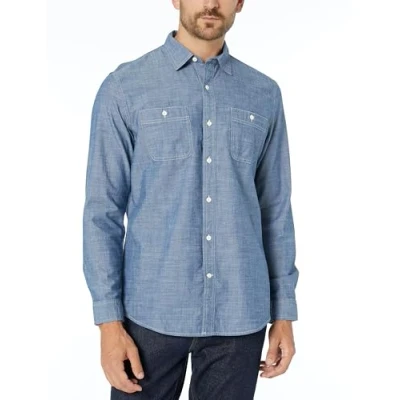 Image of Amazon Essentials Men&#039;s Regular Fit Long Sleeve Chambray Shirt, Rinsed, XL