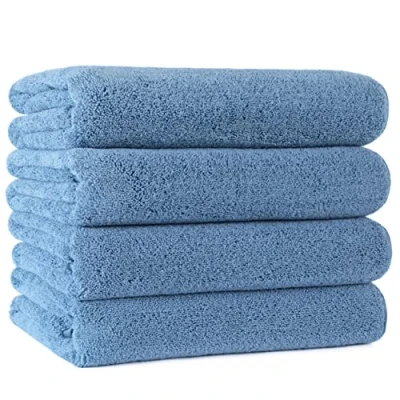 Image of POLYTE Quick Dry Lint Free Microfibre Bath Towel, 76 x 145 cm, Pack of 4 (Blue)