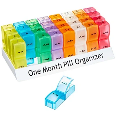 Image of 1 Month Pill Dispenser Tablet Box Organiser 2 Clearly Marked Compartments per Day, AM and PM for those who take many Tablets Every Day Easy Medication Management Organisation Ideal Travel