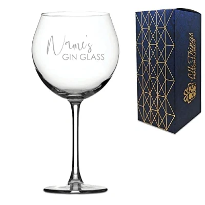 Image of Personalised Engraved Prona Gin Balloon with Name&#039;s Glass Design, Gift Boxed, Personalise Any Name