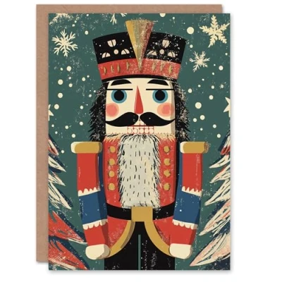 Image of Artery8 Nutcracker Soldier Doll Pine Trees Snow Blank For Him Or Her Art Xmas Festive Christmas Card