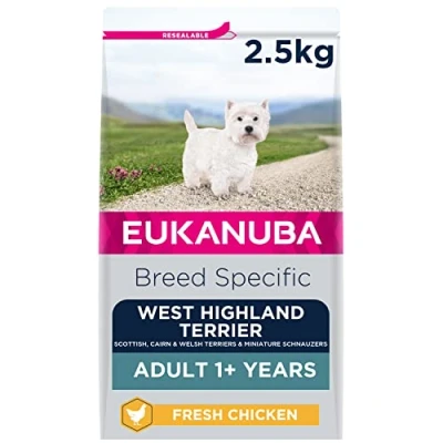 Image of Eukanuba Complete Dry Dog Food for Adult West Highland Terrier Breed Types with Fresh Chicken 2.5 kg