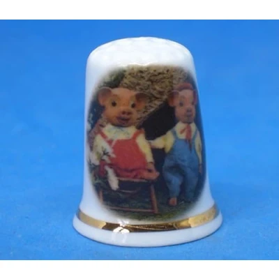 Image of Birchcroft Porcelain China Collectible Thimble Pinky &amp; Perky Dome Box