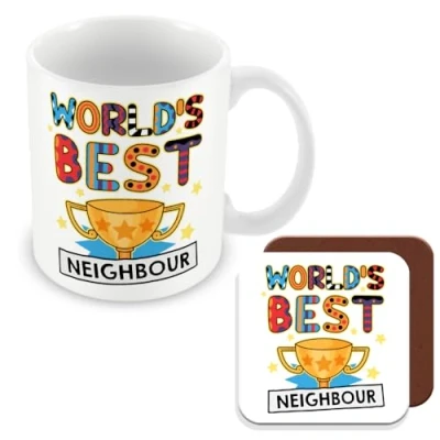 Image of MUGGZ Neighbour Mug &amp; Coaster Worlds Best Gift Giftset Made in The UK