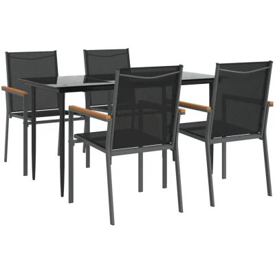 Image of Vidaxl 5 Piece Garden Dining Set Black Textilene and Steel