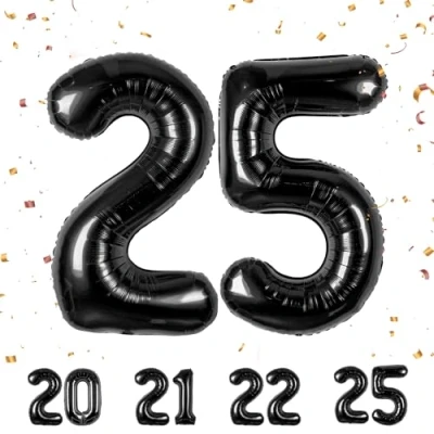 Image of Number Balloons 25,Black 25 Balloon 40 Inch Giant Helium Foil for Boys Girls 25th Birthday Party Decor Anniversary Decorations Supplies