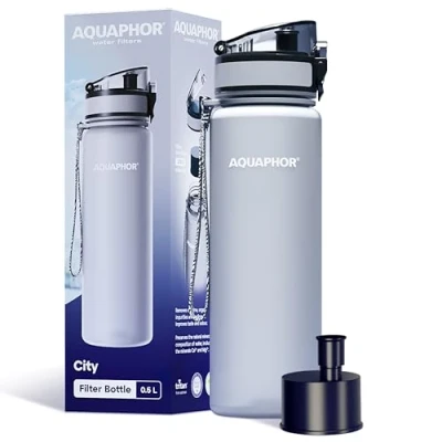 Image of AQUAPHOR City Bottle 500ml Grey Travel Water with Activated Carbon Filter Filters Chlorine &amp; Impurities Made of Tritan BPA Free Stay Hydrated On the Go!