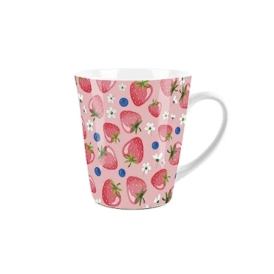 Image of Purely Home Pink Strawberries Design Small Latte Mug Ceramic White Tea/Coffee Present Gift