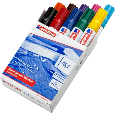 Image of edding 500 permanent marker orange 1 pen chisel tip 2 7 mm waterproof, quick drying, smear proof pens for cardboard, plastic, wood, metal, glass and fabric