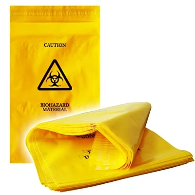 Image of 25 Pack RE GEN Bio Hazard Clinical Medical Waste Disposal Yellow Sack Bags Small 195mm x 310mm