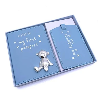 Image of Personalised Debossed Baby Boy Passport Cover and Luggage Tag Holder Gift CG988