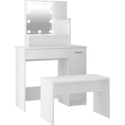 Image of vidaXL Dressing Table Set with LED White Engineered Wood
