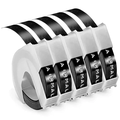 Image of Airmall Black Embossing Tape Replace for DYMO Omega Label 9mm 3D Vinyl Self Adhesive Labels Compatible with Junior Makers, 5 Roll