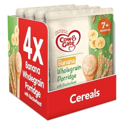 Image of Cow &amp; Gate Banana Wholegrain Porridge Baby Food Cereal, 7+ Months, 200 g, Pack of 4