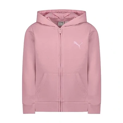 Image of PUMA Girls&#039; Core Logo Zip Up Hoodie Hooded Sweatshirt, Light Pink, L
