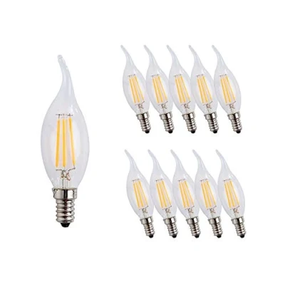 Image of ENGEYA E14 LED Flame Light Bulb 4W,40W Incandescent Bulbs Equivalent,Small Edison Screw Clear Candle Bulb,Non Dimmable/ AC220 240V/ 400 Lumens/Warm White 2700K,10 Pack
