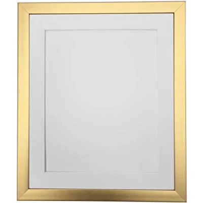 Image of FRAMES BY POST 0.75 Inch Gold Picture Photo Frame With White Mount 16 x 12 Image Size 10 Plastic Glass