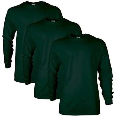 Image of Gildan Unisex&#039;s Ultra Cotton Long Sleeve T Shirt, Style G2400, Multipack, Forest Green (3 Pack), XL (Pack of 3)