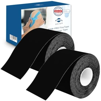 Image of Kinesiology Tape Set of 2 Black from axion German Waterproof Skin Friendly Elastic Self Adhesive Bandage Physio Ideal for Sports and Everyday use
