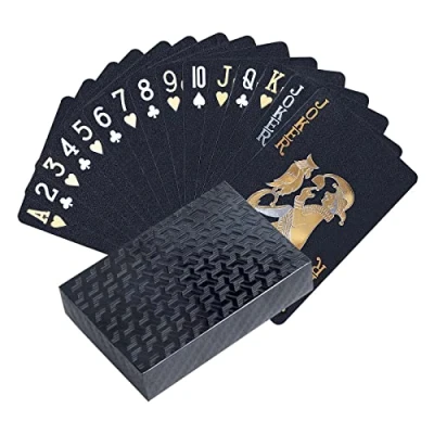 Image of Joyoldelf Cool Plastic Playing Cards, Black Gold Deck of Waterproof Pack Poker Cards with Gift Box, Use for Party and Game