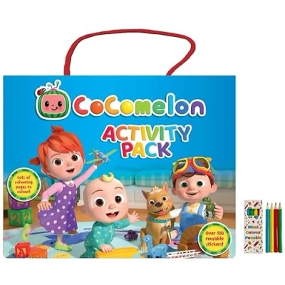 Image of Anila&#039;s Cocomelon Activity Pack with Colouring Books, Sticker book, Pencils &amp; 100 Reusable Stickers.(Perfect for children aged 3 8).