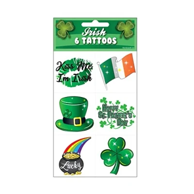 Image of HENBRANDT 24x St Patrick’s Day Temporary Tattoos (4 sheets) Irish Party Accessories Patricks Decorations Bag Favours Shamrock Ireland Adult Tattoo Transfers, Green