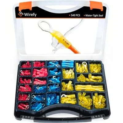 Image of Wirefy Heat Shrink Wire Connectors Kit Marine Grade Electrical Automotive Butt Insulated Ring, Spade, Fork, Hook Crimp Terminals 22 10 Gauge 540 PCS