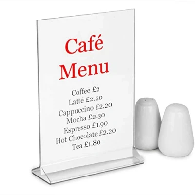 Image of bar@drinkstuff Perspex Vertical Menu Holder A5 Double Sided Holder, Portrait Sign Display Table Top