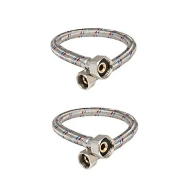 Image of 2 x Water Flexible Hose 3/8&quot; 1/2&quot; Length 500mm BSP Both Ends Stainless Steel Braided Flexi Pipe