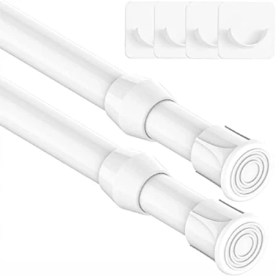 Image of 2PCS Extendable Curtain Poles No Drilling Spring Tension Rod Adjustable Net Rods for Kitchen, Cupboard, Window, Bookshelf, Diameter: 13mm(40 70CM/15.7 27.6Inch,White)