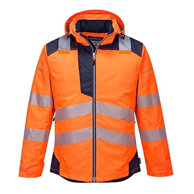 Image of Portwest T400 Men&#039;s Reflective Waterproof PW3 Hi Vis Winter Jacket Orange/Navy, 4X Large