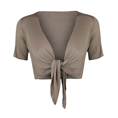 Image of STAR FASHION Women Cap Sleeve Bolero Shrug Tie Up Front Cropped Cardigan Short Sleeves Top Mocha UK 12 14