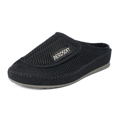Image of Aerosoft Slipper 6032 4P, Ladies, Men, Rehab Shoe, Bandage (Black, UK_Footwear_Size_System, Adult, Women, Numeric, Medium, Numeric_6)
