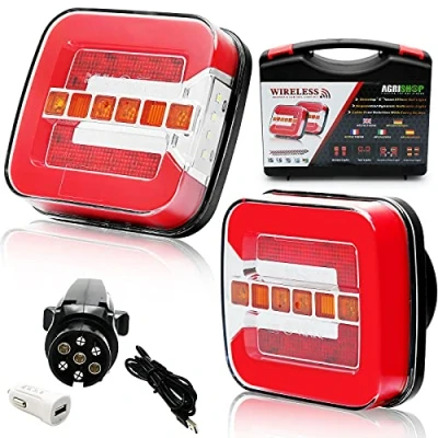 Image of AGRISHOP 12/24V Magnetic Wireless LED Trailer Lights Kit,LED Light Rear Set,4Function Neon Waterproof Tail Sequential Indicators Dynamic Flowing ECE