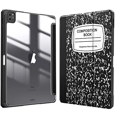 Image of Fintie Hybrid Slim Case for iPad Pro 12.9 inch 6th Generation 2022, [Built in Pencil Holder] Shockproof Cover w/Clear Transparent Back Shell, Also Fit 12.9&quot; 5th/4th/3rd Gen, Composition Book