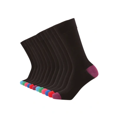 Image of FM London Mens (12 pack) Men’s Smart Breathable Socks, Black/Colour Heel &amp; Toe, 6 11 UK