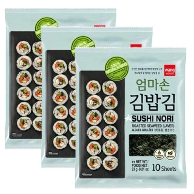 Image of Wang Sushi Nori 100% Natural Roasted Seaweed Laver 23g (3 Packs with 30 Sheets) Vegan &amp; Gluten Free