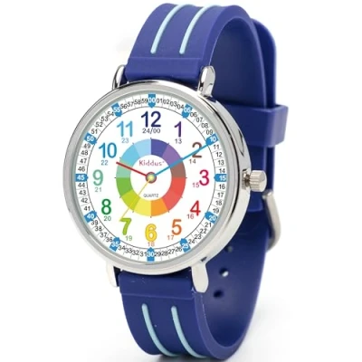 Image of Kiddus Educational Watch for Boys. Children to Learn Time. Analogue First Kids from 5 Years Old. Time Teacher Exercices Included