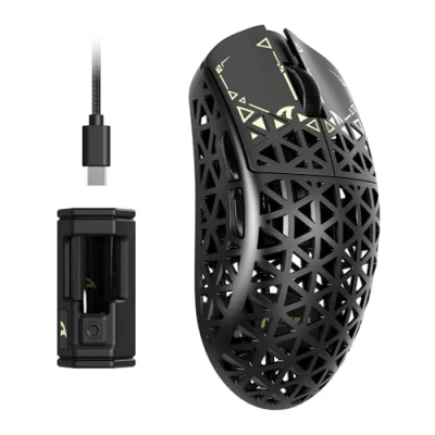 Image of ATTACK SHARK R5 Ultra Carbon Fibre HyperSpeed Wireless Gaming Mouse, 39g Ultralight Mice, 2.4G/BT/USB C Wired, PixArt PAW3950MAX Sensor, 8000Hz Polling Rate, 42KDPI, for Win/Mac Black