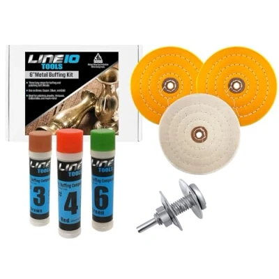 Image of LINE10 Tools 6 Inch Buffing Wheel Kit for Bench Grinders and Drill, with 3 Step Polishing Compound