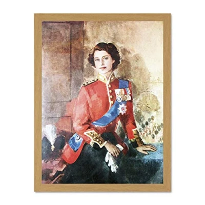 Image of Wee Blue Coo Painting Queen Elizabeth II Military Regalia Portrait Art Large Framed Print Poster Wall Decor 18x24 inch