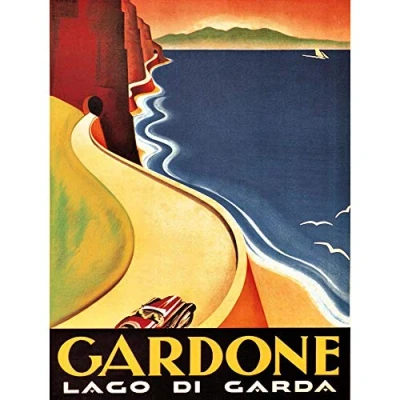 Image of Wee Blue Coo Travel Gardone Lake Garda Italy Vintage Art Print Poster Wall Decor 12X16 Inch
