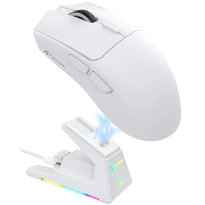 Image of ATTACK SHARK X1 Gaming Mouse with Magnetic Charging Dock, PixArt PAW3395PRO Sensor, 40000DPI, BT/2.4G Wireless/Wired, 49g SUPERLIGHT Mouse, 100M Optical Microswitches for PC/Xbox/PS/Mac White