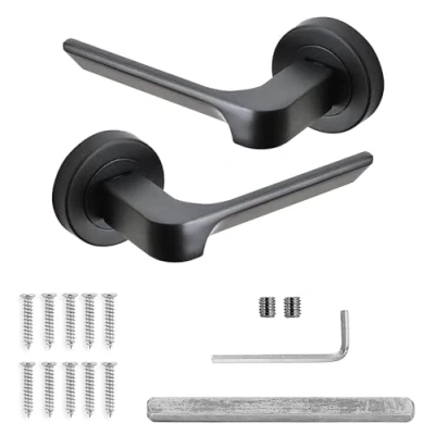 Image of Decoranddecor Black Interior Door Handles, Handles Internal Sets, Handle Set, Matt Mirage Range (1 Pair of Handle)