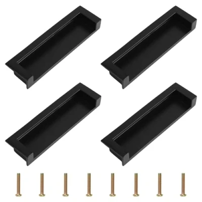 Image of MOROBOR Tatami Hidden Door Handles, 4pcs Embedded Handle, Recessed Finger Pulls with Concealed Screws for Cabinet Wardrobe Drawer(Matte Black,105mm)