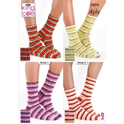 Image of King Cole Ladies 4ply Knitting Pattern for Womens Cable Lace or Chevron Socks (5824)
