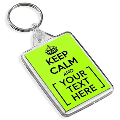 Image of Turquoise Keep Calm And Carry On Personalised Custom Text Keyring Key Fob Chain Clear (Light Green)