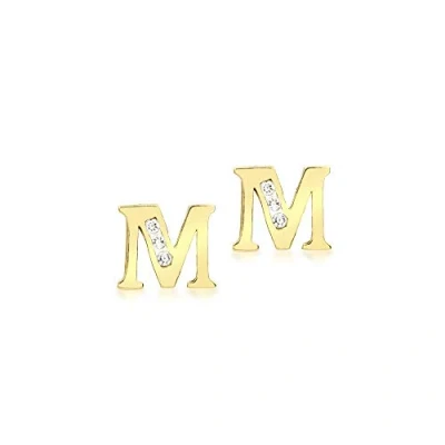 Image of Carissima Gold Women&#039;s 9 ct Yellow Cubic Zirconia &#039;M&#039; Initial Stud Earrings