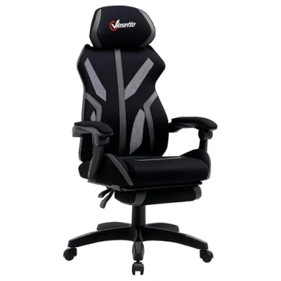 Image of Vinsetto Mesh Office Chair Desk Task Computer Recliner with Footrest, Lumbar Back Support, Swivel Wheels, Adjustable Height for Home, Black Grey